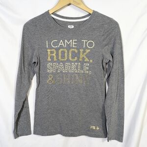 Fila Jrs Long Sleeve Cotton Blend Graphic T-Shirt Gray Gold Accents XL - 16